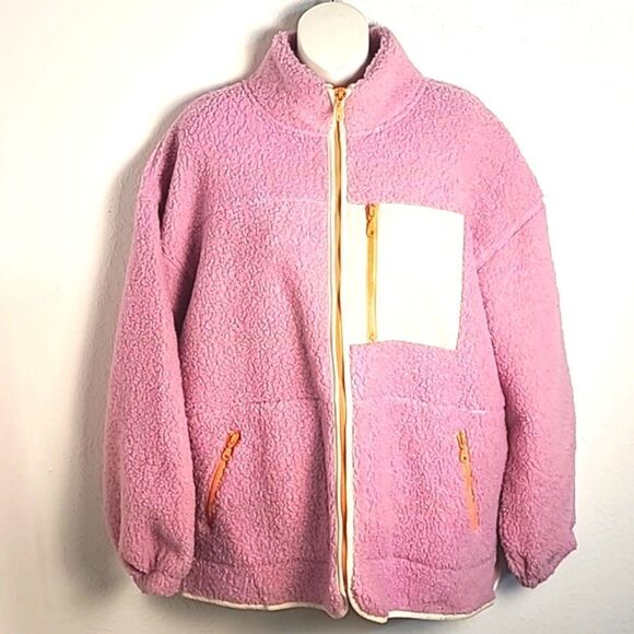 Universal Thread Sherpa Jacket, Pink w/Off-white & Peach Zippers, Size Large,NWT - Picture 4 of 12